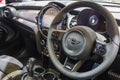 Sterring wheel and interior of the new MINI cooper car Royalty Free Stock Photo