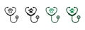 Stethoscope and Animal Footprint Veterinary Concept. Veterinarian Medicine Equipment Line and Silhouette Icon Set. Pet Royalty Free Stock Photo