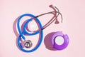 Stethoscope asthma inhaler medicine. medical treatment Royalty Free Stock Photo