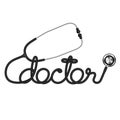 Stethoscope black color and doctor text made from cable isolated