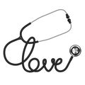 Stethoscope black color and love text made from cable isolated