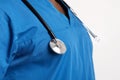 Stethoscope on black doctor chest, close up Royalty Free Stock Photo