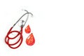 Stethoscope and blood drop symbol on white background with copy space Royalty Free Stock Photo