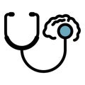 Stethoscope brain analize icon color outline vector Royalty Free Stock Photo