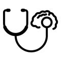 Stethoscope brain analize icon, outline style Royalty Free Stock Photo