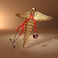 Stethoscope, caduceus symbol and cardiogram Royalty Free Stock Photo