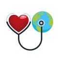 Stethoscope cardio medical tool with heart and earth planet