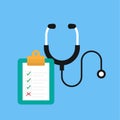 Stethoscope and checklist form on clipboard