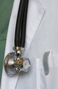 Stethoscope with clock on doctor's smock Royalty Free Stock Photo