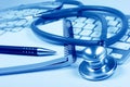 Stethoscope. Computer keyboard. Notebook Royalty Free Stock Photo