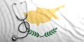 Stethoscope on Cyprus waving flag background. 3d illustration