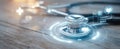The stethoscope with digital health indicators on a wooden surface..AI generated image Royalty Free Stock Photo