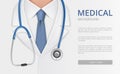 Stethoscope and doctor. Health care concept closeup picture doctor stethoscope on neck decent vector background