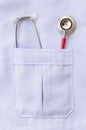 Stethoscope In doctors lab coat pocket