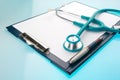 Stethoscope and empty document in a clipboard Royalty Free Stock Photo