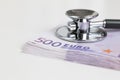 Stethoscope and 500 Euro notes Royalty Free Stock Photo