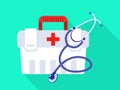 Stethoscope first aid kit icon, flat style