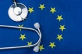 Stethoscope with the flag of the European Union. The concept of health in Europe. Royalty Free Stock Photo