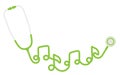 Stethoscope green color and music note sign symbol made from cable flat design