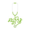 Stethoscope green color and music note sign symbol made from cable flat design