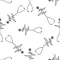 Stethoscope with a heart beat icon seamless pattern on white background Royalty Free Stock Photo