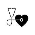 Stethoscope and heart symbol. Listening heartbeat icon isolated on white background