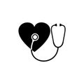 Stethoscope and heart symbol. Listening heartbeat icon isolated on white background