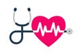 Stethoscope, heartbeat sign and a silhouette of the heart