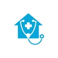 Stethoscope House Medical Logo Design Vector. Home Clinic Health Care Vector Graphic.