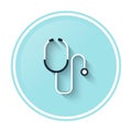 Stethoscope Icon Medical & Health Care Symbol blue square and white symbol Royalty Free Stock Photo