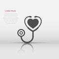 Stethoscope icon in flat style. Heart diagnostic vector illustration on isolated background. Medicine sign business concept Royalty Free Stock Photo
