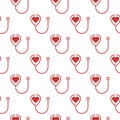 Stethoscope icon with heart shape seamless pattern isolated on white background Royalty Free Stock Photo