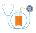 The stethoscope and juice. Healthy food and lifestyle flat