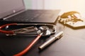 Stethoscope on laptop,Healthcare and medical concept,Selective focus Royalty Free Stock Photo