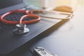 Stethoscope on laptop,Healthcare and medical concept,Selective focus