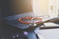 Stethoscope on laptop,Healthcare and medical concept,Selective focus Royalty Free Stock Photo