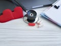 Stethoscope laptop heart working table capsules treatment