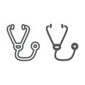 Stethoscope line and glyph icon, medicine and cardiology, medical instrument sign, vector graphics, a linear pattern on Royalty Free Stock Photo