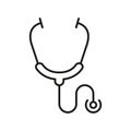 Stethoscope Line Icon. Medical Tool for Heart Illness Diagnosis Linear Pictogram. Doctor's Instrument Outline Icon