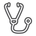 Stethoscope line icon, medicine and cardiology, medical instrument sign, vector graphics, a linear pattern on a white Royalty Free Stock Photo
