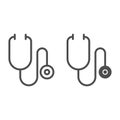 Stethoscope line and solid icon, healthcare concept, medical instrument for listening heart beat or breathing sign on Royalty Free Stock Photo