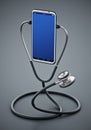 Stethoscope listening to the smartphone. 3D illustration