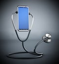 Stethoscope listening to the smartphone. 3D illustration