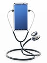 Stethoscope listening to the smartphone. 3D illustration