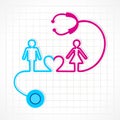 Stethoscope make male,female and heart symbol Royalty Free Stock Photo