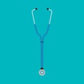 Stethoscope medical doctor examination vector icon blue. Hospital therapy cardiac equipment heartbeat pulse tool instrument