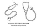 Stethoscope medical double head Simple hospital doctor diagram for experiment setup lab outline vector