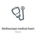 Stethoscope medical heart beats control tool outline vector icon. Thin line black stethoscope medical heart beats control tool