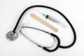 Stethoscope and medical syring Royalty Free Stock Photo