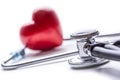 Stethoscope. Medical tool stethoscop with pills and red heart Royalty Free Stock Photo